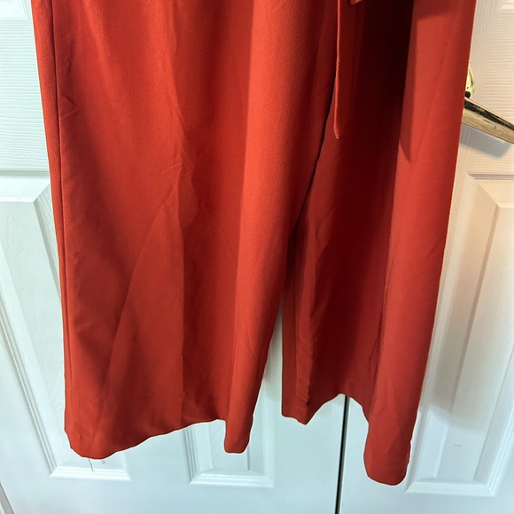 Have Jumpsuit Womens Large Burnt Orange Stretchy Wide Leg High Waist Tie Buttons - Picture 5 of 14